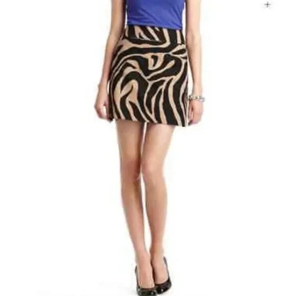 Ann Taylor Petites Black Tan Animal Print Skirt Sz 6 Petites Mini Pockets